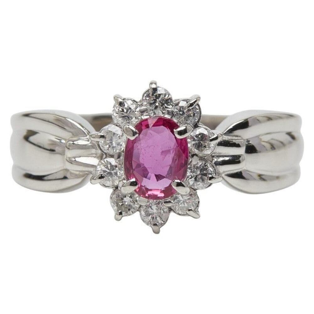 Unbranded Flower Motif Platinum 900 Ruby & Diamond Ring Silver